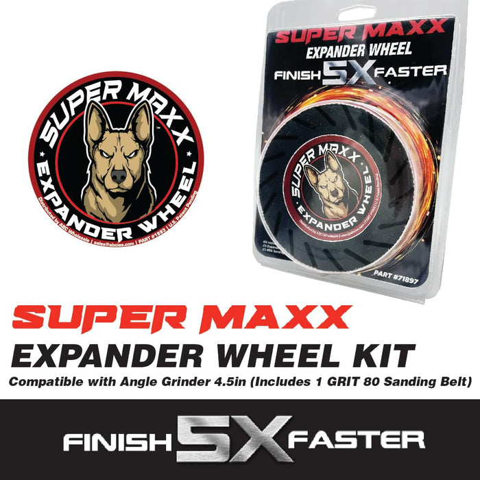 LAUCO Super Maxx Expander Wheel Expander Wheel Kit Compatible with Angle Grinder 4.5in, 5X Faster Grinding, Kit Includes 1 GRIT 80 Sanding Belt