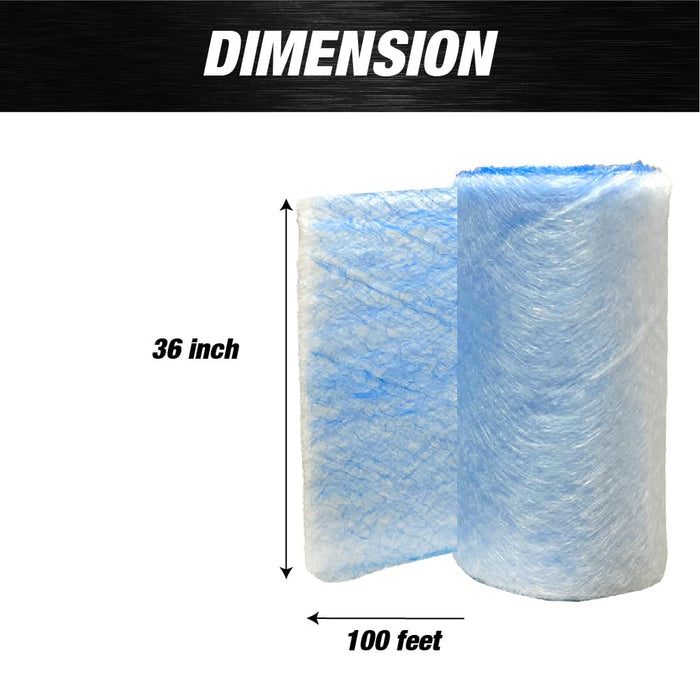 Premium Paint Spray Booth Fiberglass Exhaust Filter Roll - 18 Gram Heavy-Duty Blue Fiberglass Paint Arrestor - Captures Traps Overspray Paint Particles in Autobody Booths (36 Inches x 100 Feet)