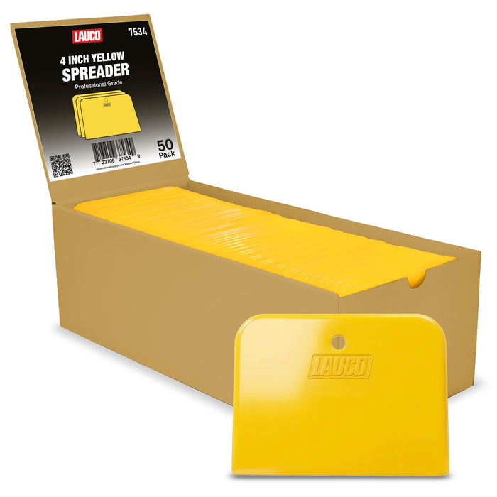 LAUCO Auto Body Filler Yellow Spreaders (Pack of 50) - Size 4" Reusable Plastic Spreader for Automotive Fillers, Putties, Glazes, Caulks and Paint - Easy Application