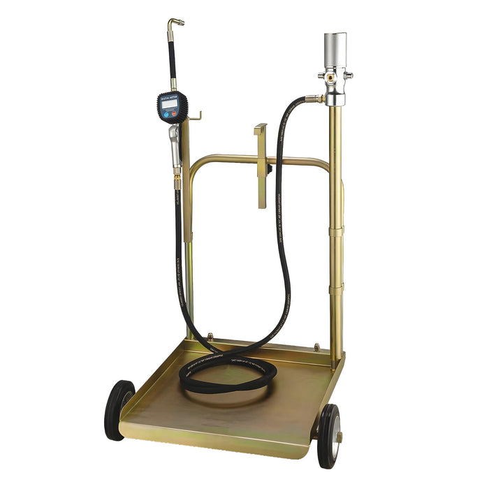 LAUCO 3:1 Air-Operated Oil Pump Kit – Digital Meter Gun, 13ft Hose, Mobile Drum Trolley & Regulator – Complete System for SAE240 Oil Transfer from 55 Gallon Barrels (Not for Gasoline or Diesel)