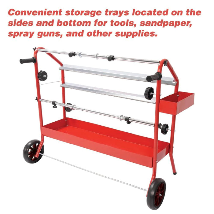 LAUCO 36" Mobile Masking Paper Machine with Storage Trays – Multi-Roll Masking Dispenser for Auto Body Paint, Car Repair & Collision Shop Prep (87277)