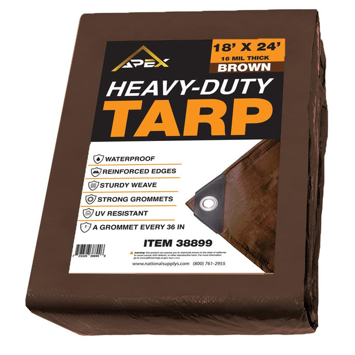 Heavy Brown Tarp - 16 MIL Multipurpose UV Resistant, Waterproof Protective Tarp Cover with Metal Grommets and Reinforced Edges - for Roof, Camping, Patio, Pool, Boat, Car (18ft x 24ft) 38899