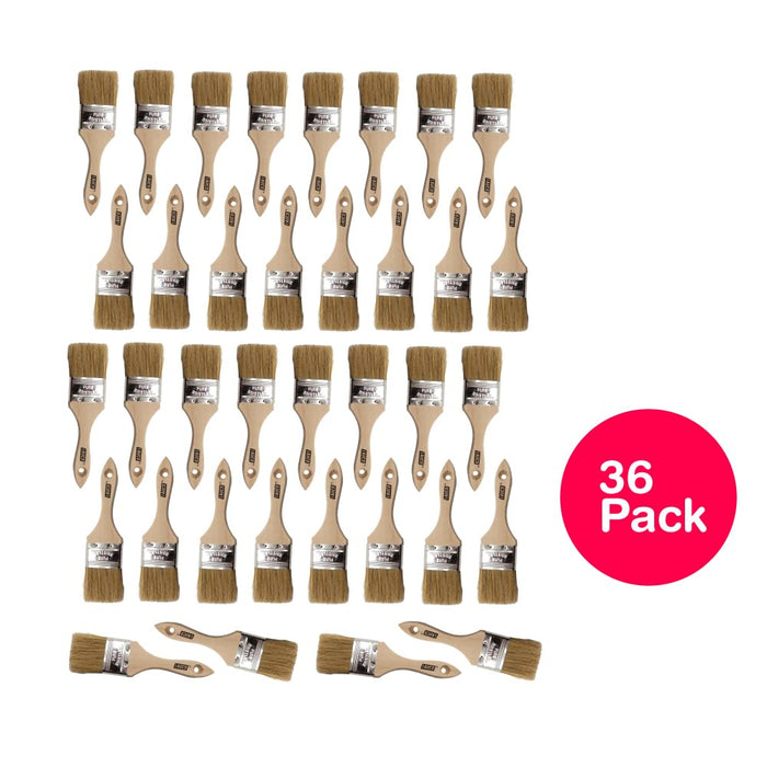 LAUCO 2-Inch Chip Paint Brushes – 36 Pack, Natural Bristle Disposable Brushes with Wooden Handles for Painting, Staining, Gluing, and Crafts 57016
