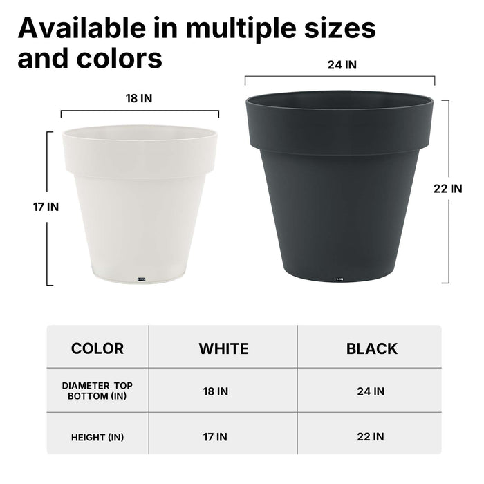 LAUCO Classic Round Plastic Plant Pot with Wide Lip, Lightweight UV Resistant Flower Pot with Drainage Holes, Indoor & Outdoor Planter for Herbs, Vegetables & Flowers (2 Pack) (White, 17 INCH) 36028