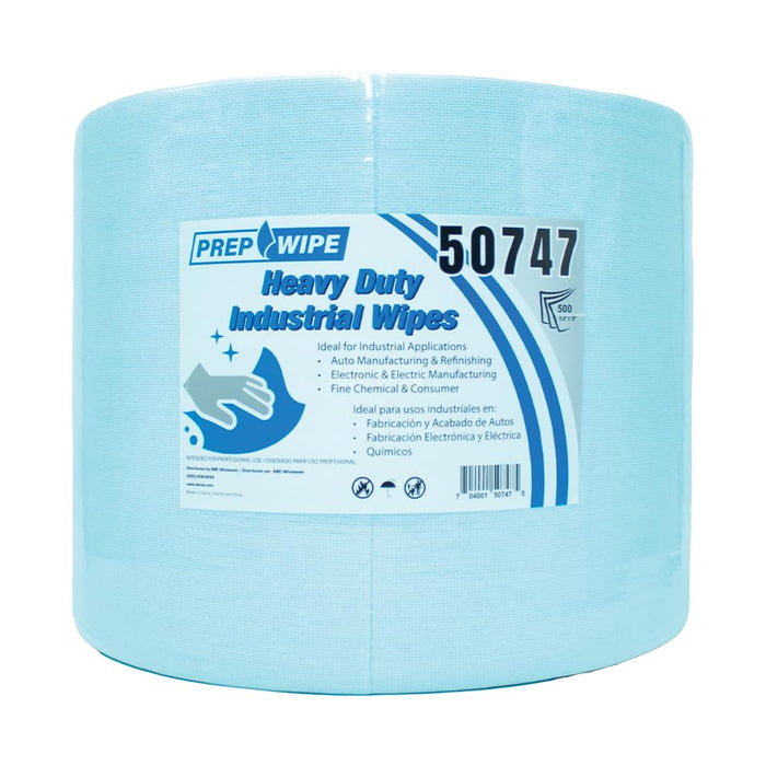 LAUCO Prep-Wipe Heavy Duty Industrial Wipes Jumbo Roll, Lint Free Blue Cleaning Towels, (500 Sheets per Roll, 1 Roll/Case, 11.8” x 15” each sheet) (05820)
