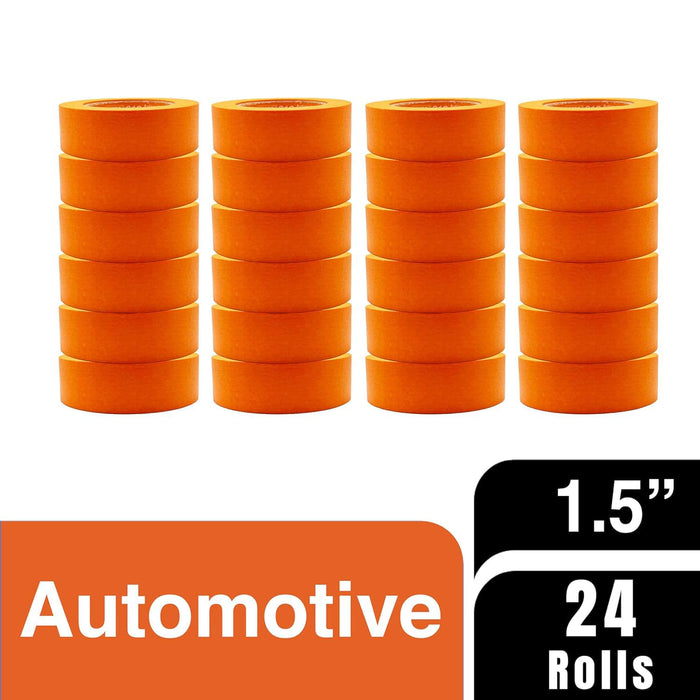 LAUCO Orange Automotive Refinishing Masking Tape 1.5 in x 60 yd (24 Rolls) – Autobody Painters Tape, UV, Moisture & Heat Resistant, No Residue, Multi-Purpose for Auto Paint & Detailing