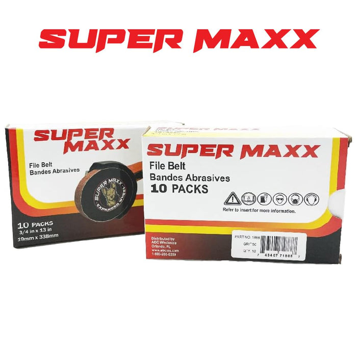 Super MAXX 13" L x 0.75" W File Belt Bands Abrasives, 50 GRIT, Pack of 10 Sanding Belts, Compatible with Super MAXX Expander Wheel, File Belts for Grinding, Polishing & Finishing