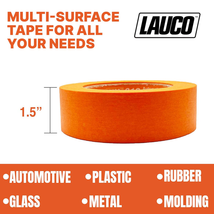 LAUCO Orange Automotive Refinishing Masking Tape 1.5 in x 60 yd (24 Rolls) – Autobody Painters Tape, UV, Moisture & Heat Resistant, No Residue, Multi-Purpose for Auto Paint & Detailing