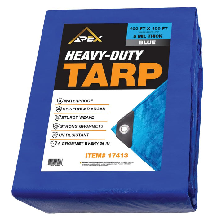 Heavy Duty Blue Tarp - 100ft x 100ft - 5 MIL Multipurpose UV Resistant, Waterproof Protective Tarp Cover with Metal Grommets and Reinforced Edges - for Roof, Camping, Patio, Boat, Car 17413