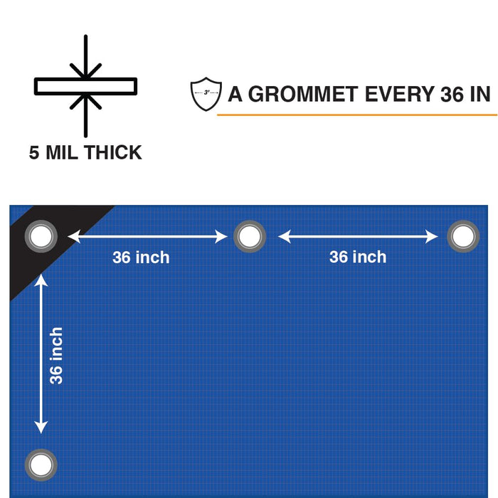Heavy Duty Blue Tarp - 100ft x 100ft - 5 MIL Multipurpose UV Resistant, Waterproof Protective Tarp Cover with Metal Grommets and Reinforced Edges - for Roof, Camping, Patio, Boat, Car 17413
