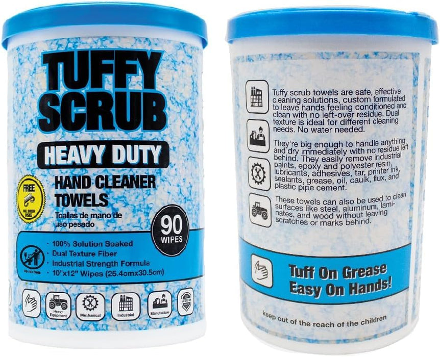 LAUCO Tuffy Scrub Cleaning Wipes – 90 Count (10" x 12") – Heavy Duty & Multi-Purpose Hand and Surface Towels for Industrial, Shop, Auto & Home Use (2 Pack, Heavy-Duty) 57029