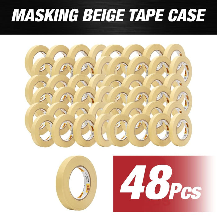 LAUCO 928 Automotive Refinish Masking Beige Tape Case of 48 Rolls, Size 18 x 55M (3/4 inch x 60 Yards) - Strong Performance Tape