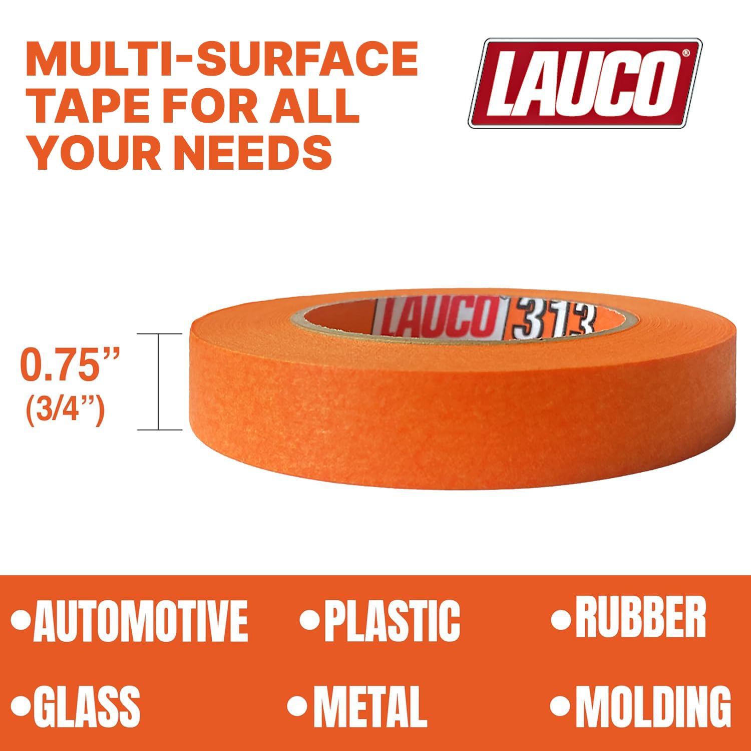 LAUCO Orange Automotive Refinishing Masking Tape 0.75 in x 60 yd (12 Rolls) – Autobody Painters Tape, UV, Moisture & Heat Resistant, No Residue, Multi-Purpose for Auto Paint & Vinyl Wrap