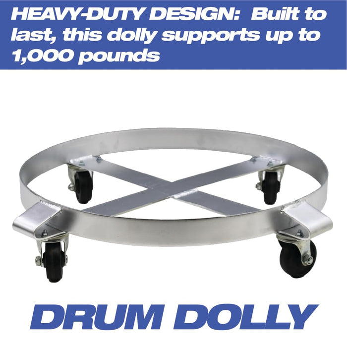 55-Gallon Drum and Garbage Can Dolly – Heavy-Duty Metal Dolly with Cross Braces and Caster Wheels – 1,000-Pound Capacity (Silver) (1) 87299