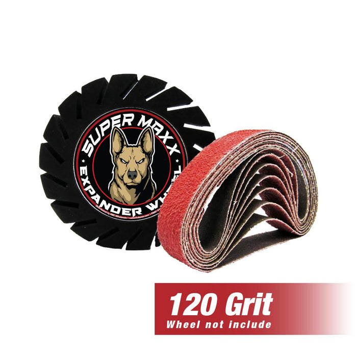 LAUCO SUPER MAXX 13"L x 0.75"W File Belt Bands Abrasives, 120 GRIT, Pack of 10 Sanding Belts, Compatible with SUPER MAXX Expander Wheel, File Belts for Grinding, Polishing & Finishing 1891