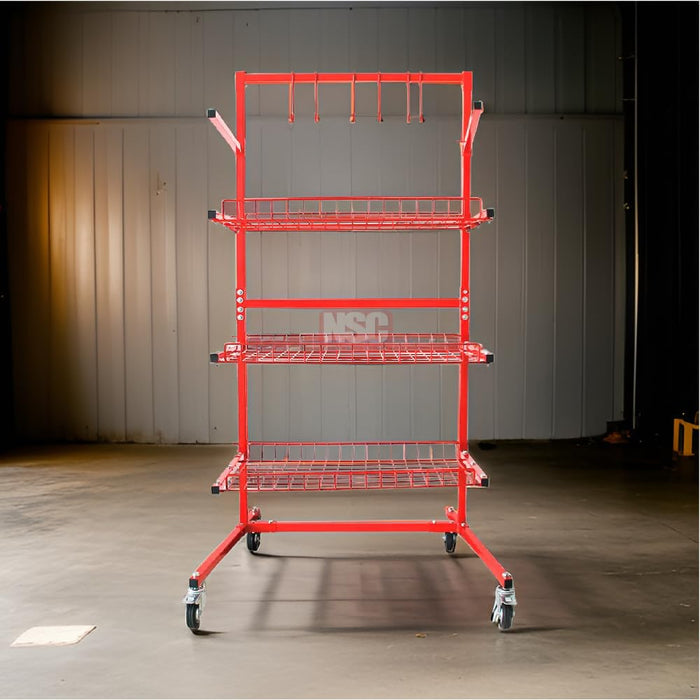 LAUCO B Series 3Shelf Auto Parts Storage Cart & Rack Stand for Garage, Workshop, Mechanic Shop, Heavy Duty Steel Construction, High Capacity, Space-Saving Organizer, Mobile & Stationary Use 07755