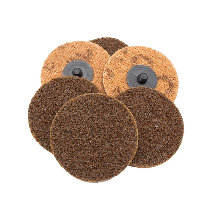 Lauco 3" Diameter Quick Change Nylon Surface Conditioning Discs - Brown Coarse Sanding Grit (Box of 25) - Sanding Polishing Paint Removal with Male R-Type Backing, Quick Change Roll Lock Connection