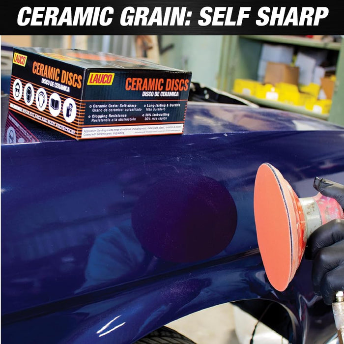 6” Premium Ceramic Orange PSA Discs - 800 Grit (Box of 50) - No Hole, Self Adhesive Random Orbital Sander Discs for Sanding Polishing on Fiberglass, Metal, Wood