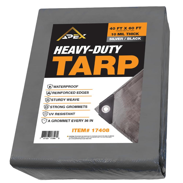 LAUCO Heavy Silver/Black Tarp - 40ft x 60ft - 10 MIL Multipurpose UV Resistant, Waterproof Protective Tarp Cover with Metal Grommets and Reinforced Edges - for Roof, Camping, Patio, Pool, Boat, Car
