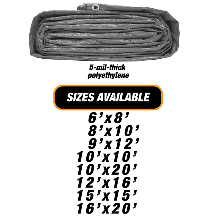 Heavy Duty Tarp 5 MIL Multipurpose UV Resistant, Waterproof Protective Tarp Cover with Metal Grommets and Reinforced Edges - for Roof, Camping, Patio, Boat, Car (Silver/Black, 10ft x 10ft (2 Pack))