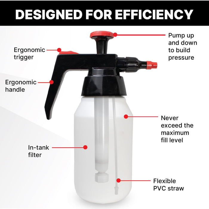 KOTA 1 L Adjustable Hand Pump Pressure Sprayer, Heavy-Duty Multipurpose Bottle for Automotive Solvents, Surface Prep & Car Detailing, Chemical-Resistant PE Construction, Adjustable Spray Pattern (5)