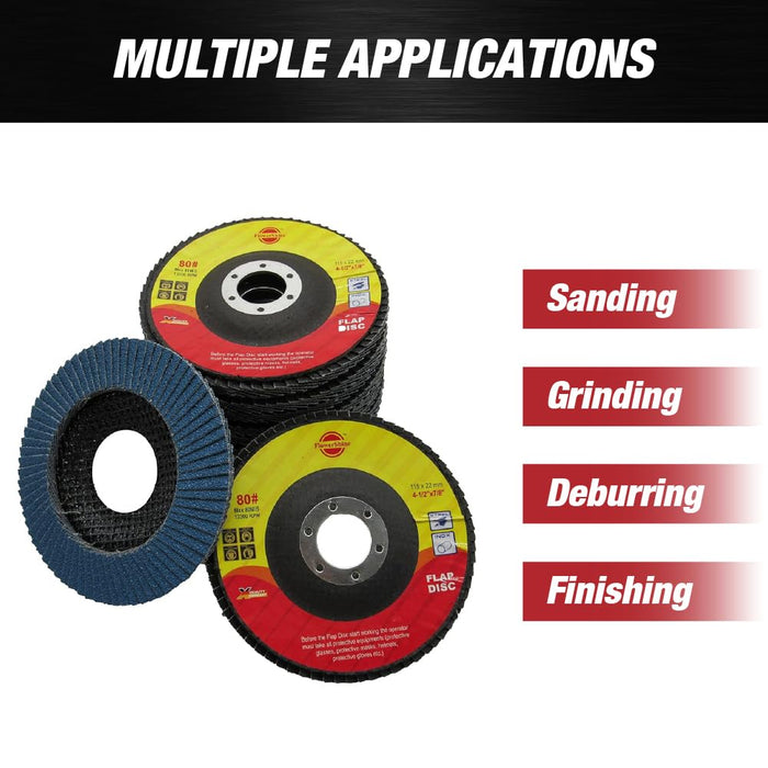 80 Grit Type #29 Flap Discs 4 1/2 inch Wheel Sanding Disc with 7/8 Arbor Aluminum Oxide Abrasive for Grinding, Blending, Sanding and Finishing - 10 Pack