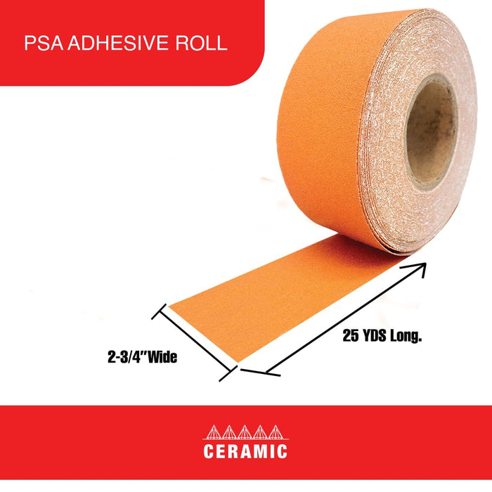 LAUCO Premium 80 Grit Ceramic Grain PSA Self-Adhesive Sanding Roll Each 2.75" x 25 Yard - Self Adhesive Sticky Back Continuous Longboard Sandpaper for Automotive and Woodworking