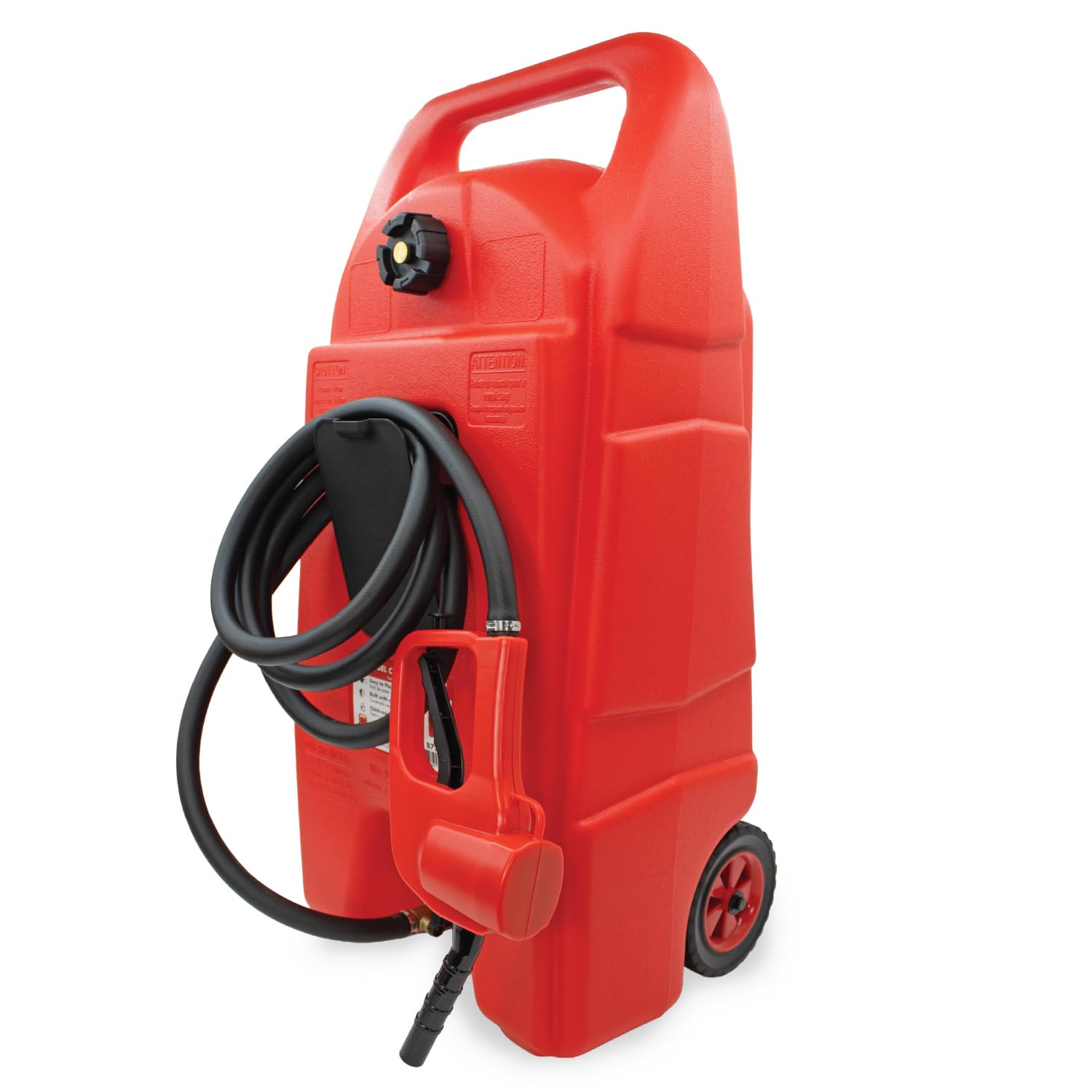 LAUCO 15 Gallons Gas Can, Heavy-Duty Fuel Tank with Manual Transfer Pump & 10FT Hose, Portable Gas Caddy with Wheels, Leak-Proof Gas Container for Lawn Mowers, Cars, Boats, 87259