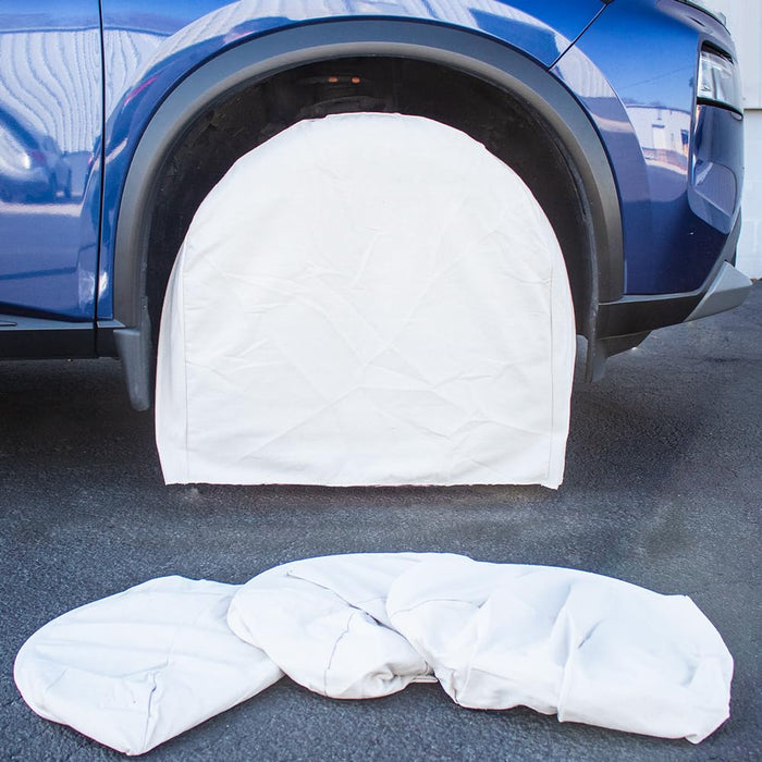 LAUCO Canvas Wheel Tire Covers Set of 4, Absorbs Water and Oil - Protector for RV, Auto, Truck, Car, Camper, SUV, Trailer, Suitable for 27.5 inch Diameter Tire 50818