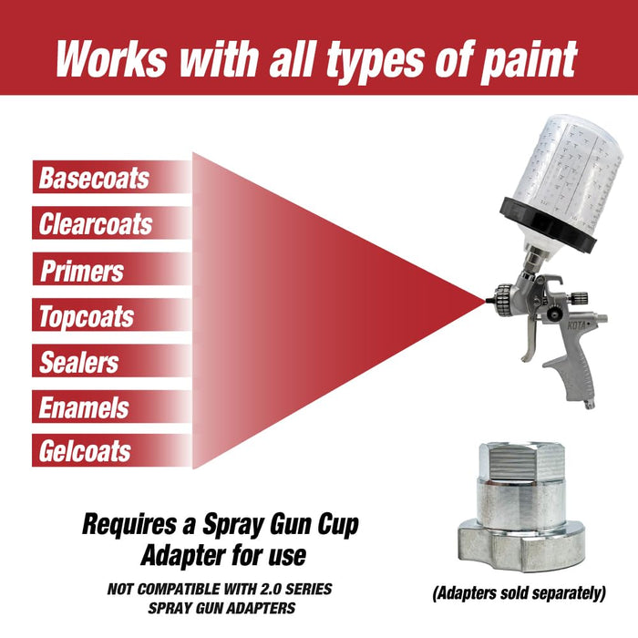 LAUCO Disposable Paint Spray Gun Cups (125 Mic) 50 Lids 50 Liners 1 Hard Cup 1 Collar and 20 Cup Sealing Plugs Compatible with Original 1.0 System (not 2.0) (600ml/20oz) 31750