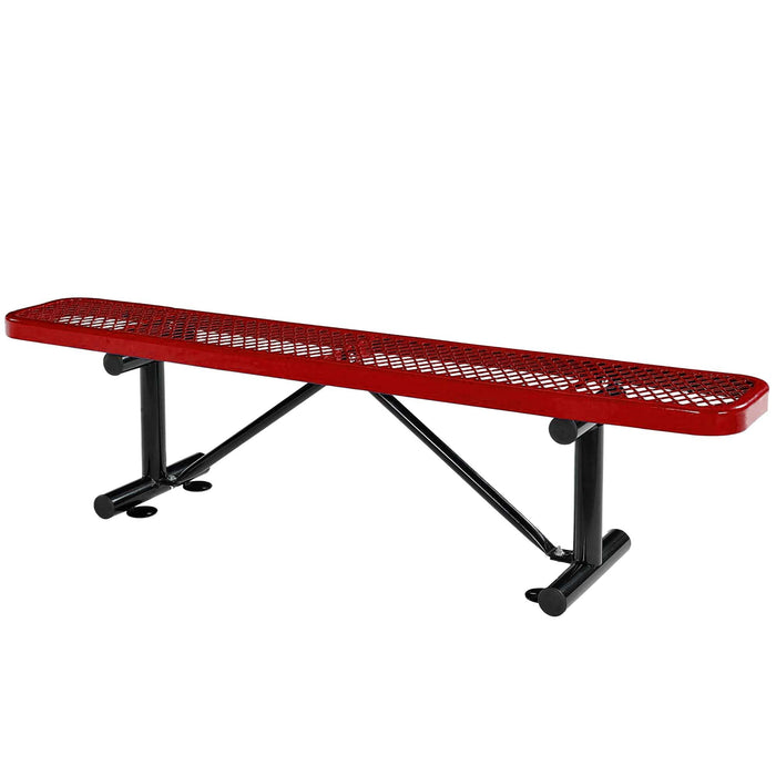 LAUCO Heavy Duty Expanded Metal Mesh Picnic Bench, Industrial Style Outdoor Bench with Steel Frame, 1000 lbs Capacity, Red Thermoplastic Coating