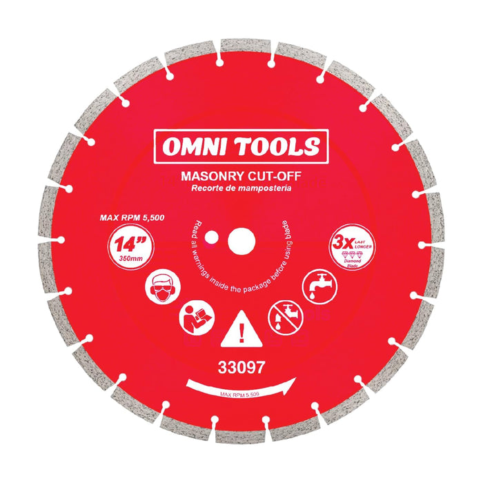 OMNI TOOLS 14 Inch Diamond Saw Blade – 350mm Segmented Concrete Cutting Disc for Masonry, Brick, Block, Stone – Heavy Duty Abrasive Wheel for Circular Saw – Dry/Wet Use – 5500 RPM – [33097]