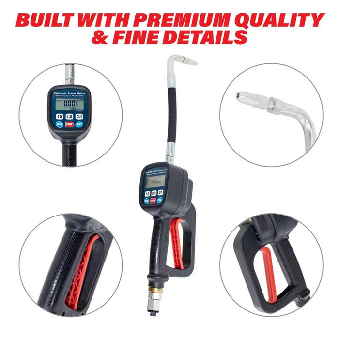 Digital Oil Meter Gun with LCD Display for Lubricants and Diesel, Preset Dispensing Gun with Automatic Shutoff, High Accuracy ±0.5%, Heavy Duty Oil Transfer Meter for Workshop, Garage