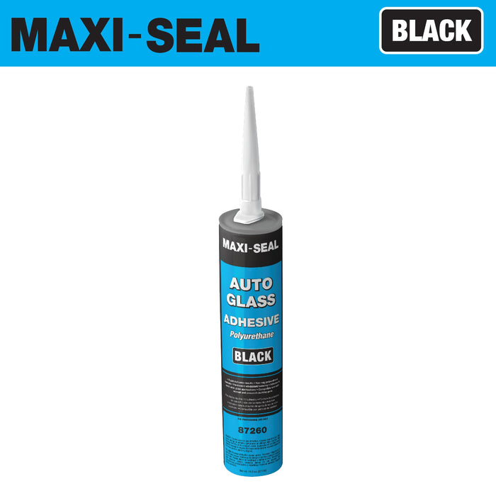Maxi-Seal Black Polyurethane Windshield Adhesive with Fast Curing Non-sag Formula - 10.5oz Tube + ﻿Applicator Tip﻿ - High Bond Strength Window Sealant - Weather Resistant Auto Glass Adhesive (1 Pack)