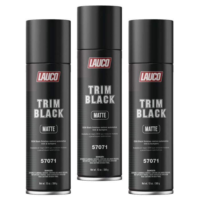 LAUCO Trim Black Matte 13 oz. Automotive Spray Paint Can - Pack of 3 - Black Car Spray Paint with Matte Finish - Designed for Plastic, Aluminum, Steel and Stainless Steel- 57071