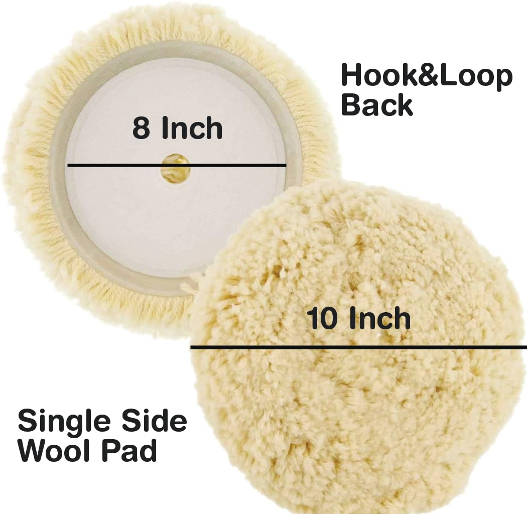Heavy-Duty Wool Compounding Pad 8 Inch (Hook & Loop) | Professional Buffing and Polishing Pad for Rotary Polisher | Aggressive Cutting, Buffing, and Auto Detailing 8996