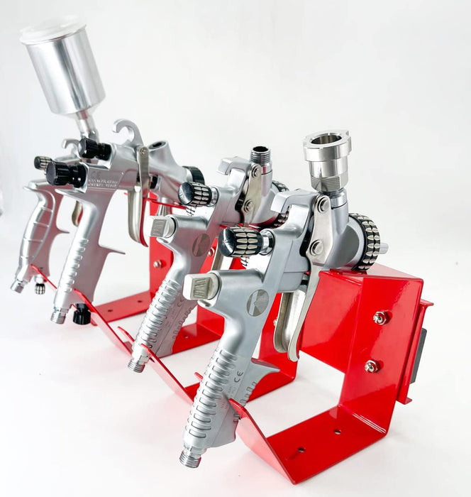 Magnetic Paint Spray Gun Holder Stand, Holds 4 Gravity Feed - Attach to Booth Wall, Mix Room, Workstation Cabinet, Body Shop or Garage Wall Red