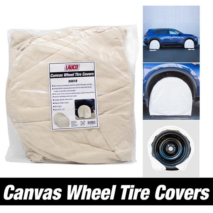 LAUCO Canvas Wheel Tire Covers Set of 4, Absorbs Water and Oil - Protector for RV, Auto, Truck, Car, Camper, SUV, Trailer, Suitable for 27.5 inch Diameter Tire 50818