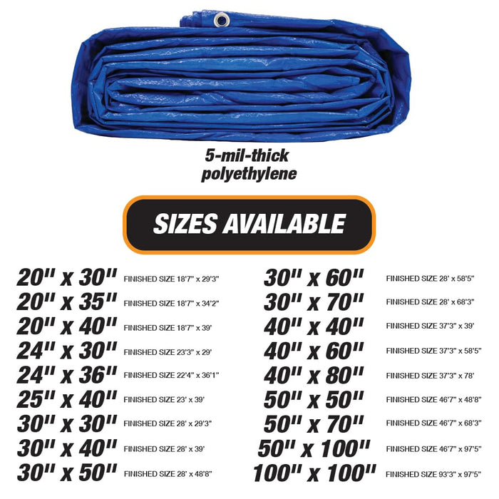 Heavy Duty Blue Tarp - 50ft x 100ft - 5 MIL Multipurpose UV Resistant, Waterproof Protective Tarp Cover with Metal Grommets and Reinforced Edges - for Roof, Camping, Patio, Boat, Car 17428