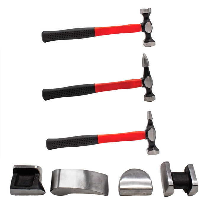 LAUCO Auto Body Repair Tool Hammer Dolly Set 7 Pieces, Car Body Repair Tool Kit with Carrying Case, Carbon Steel Dolly and Hammer Dent Body Fender Tool Set