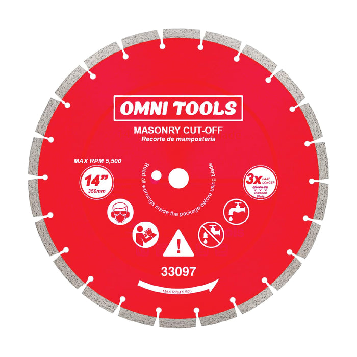 Omni Tools 14 Inch Diamond Saw Blade Concrete Cutting Blade for Masonry, Brick, Block, Stone 350mm Segmented Cut-Off Disc for Circular Saw Heavy Duty Abrasive Wheel Dry Wet Use 5500 RPM [33097]