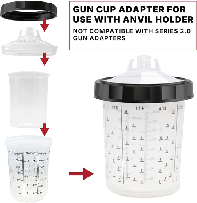 LAUCO 2 Pack Paint Spray Gun Hard Cup Set, 400ML (13.5 Oz) Reusable Mixing Cups with Retainer Rings, Compatible with Disposable Paint Cup Liner and Lid Systems for Automotive Paint, Primer, Clear Coat