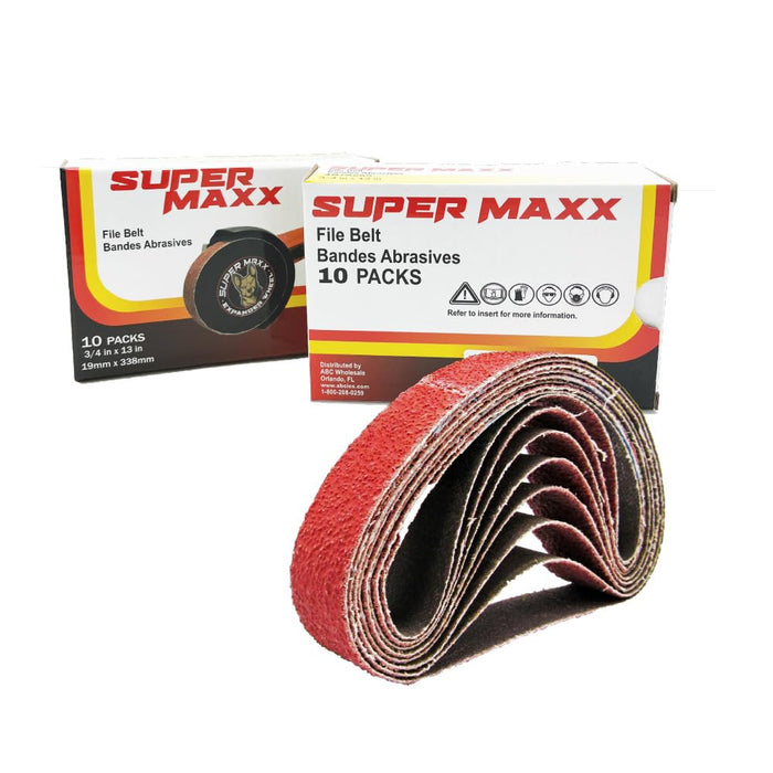LAUCO Super MAXX 13" L x 0.75" W File Belt Bands Abrasives, 80 GRIT, Pack of 10 Sanding Belts, Compatible with Super MAXX Expander Wheel, File Belts for Grinding, Polishing & Finishing