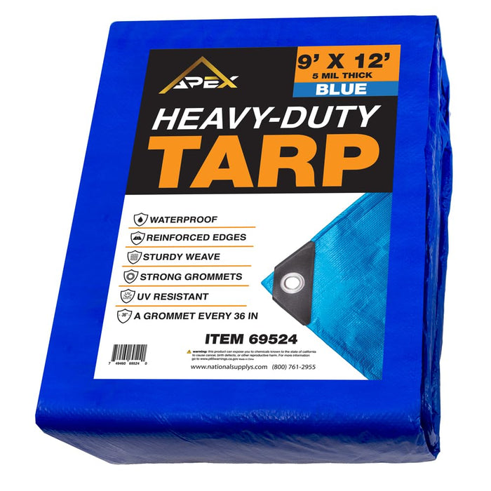 Heavy Duty Blue Tarp - 9ft x 12ft 5 MIL Multipurpose UV Resistant, Waterproof Protective Tarp Cover with Metal Grommets and Reinforced Edges - for Roof, Camping, Patio, Boat, Car 69524