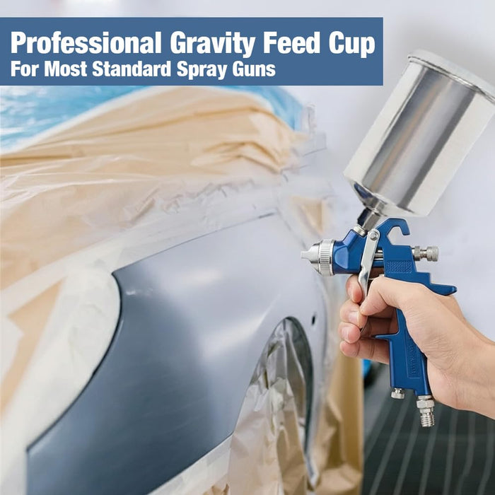 Aluminum Spray Gun Cup (1 Quart / 1000cc) | Heavy-Duty Gravity Feed Paint Pot with Snug Press-Fit Lid | Universal Fit for HVLP, LVLP, and Standard Spray Guns 9551