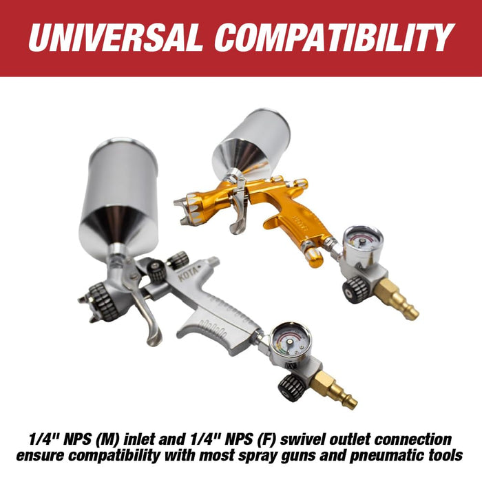 LAUCO KOTA HVLP/LVLP Spray Gun Air Regulator with Pressure Gauge and Air Flow Control ¼-inch NPT Diaphragm Type in Line Regulator for Air Compressor 24578
