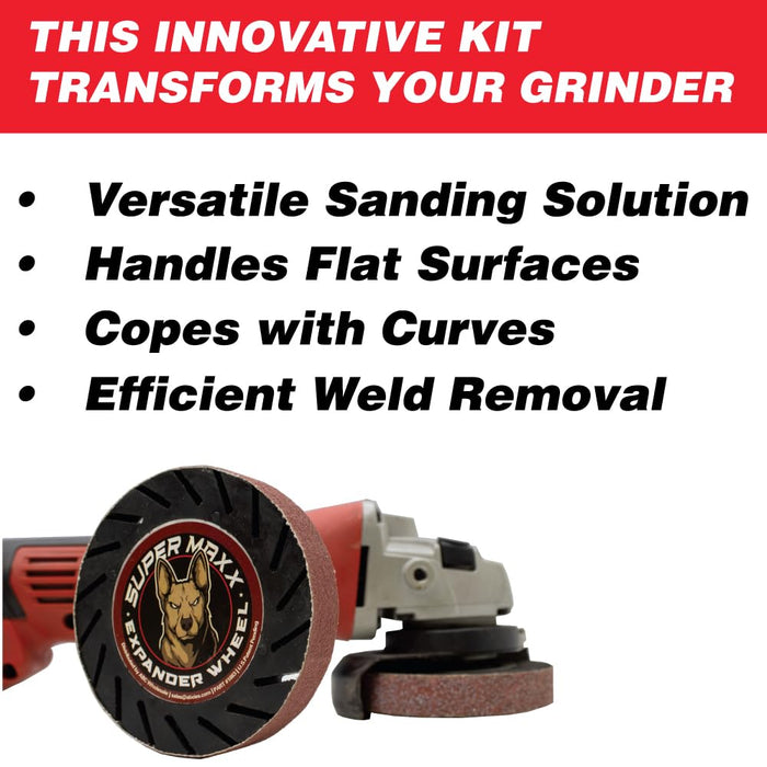 LAUCO Super Maxx Expander Wheel Expander Wheel Kit Compatible with Angle Grinder 4.5in, 5X Faster Grinding, Kit Includes 1 GRIT 80 Sanding Belt