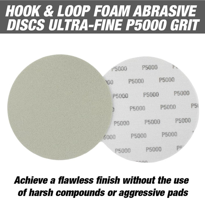 6 Inch Foam Sanding Disc P5000 Grit Pack of 15 Discs, Fine Finishing Pad for Automotive Paint Polishing, Headlight Restoration & Clear Coat Repair, Hook & Loop Sander Pad for Professional Detailing
