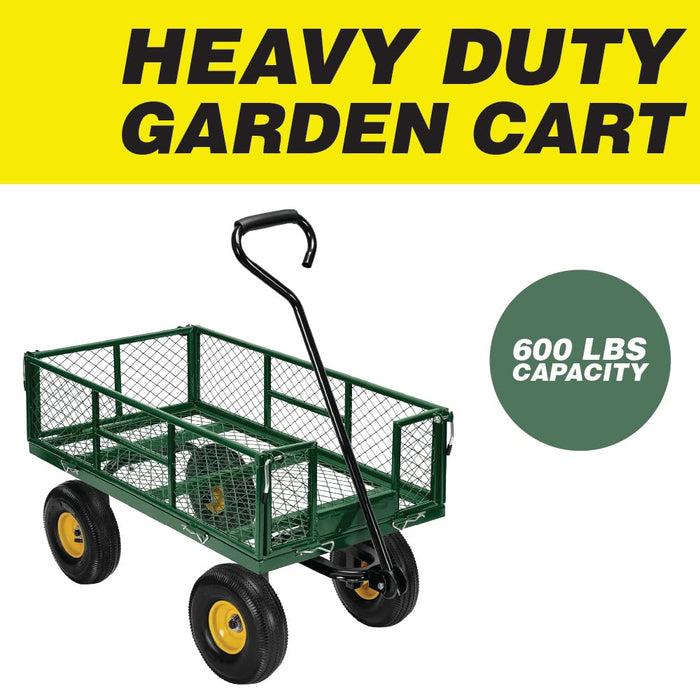 Lauco Garden Cart Heavy Duty Steel with Removable Mesh Sides to Convert into Flatbed, Utility Carts with Wheels, Yard and Garden Wagon, 600 Lb, Green 87226