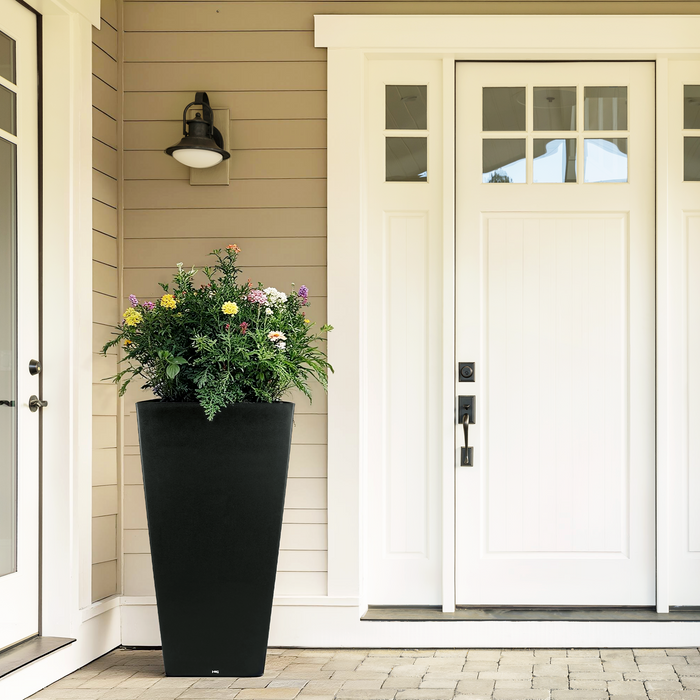 HIG 30-Inch Tall Black Planter – Modern Tapered Square Flower Pot for Indoor & Outdoor Use, Durable Plastic, Weatherproof & UV Resistant with Drainage Hole, Large Decorative Plant Container